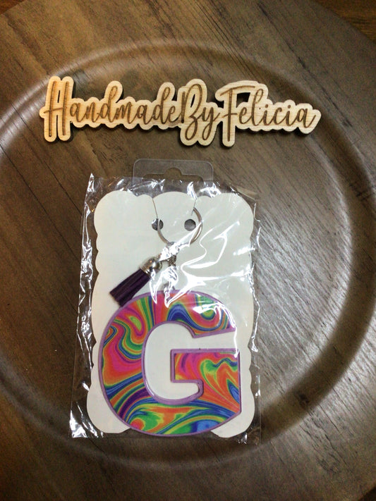 Letter G tye dye keychain