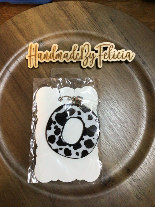 Letter O cow print keychain