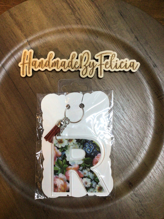 Letter R floral keychain
