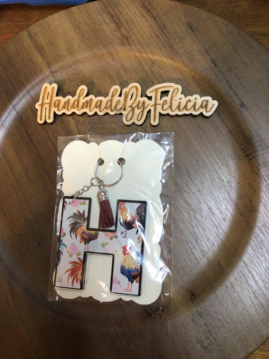 Letter H chickens print keychain