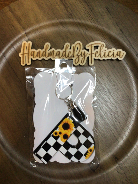 Letter P sunflower keychain