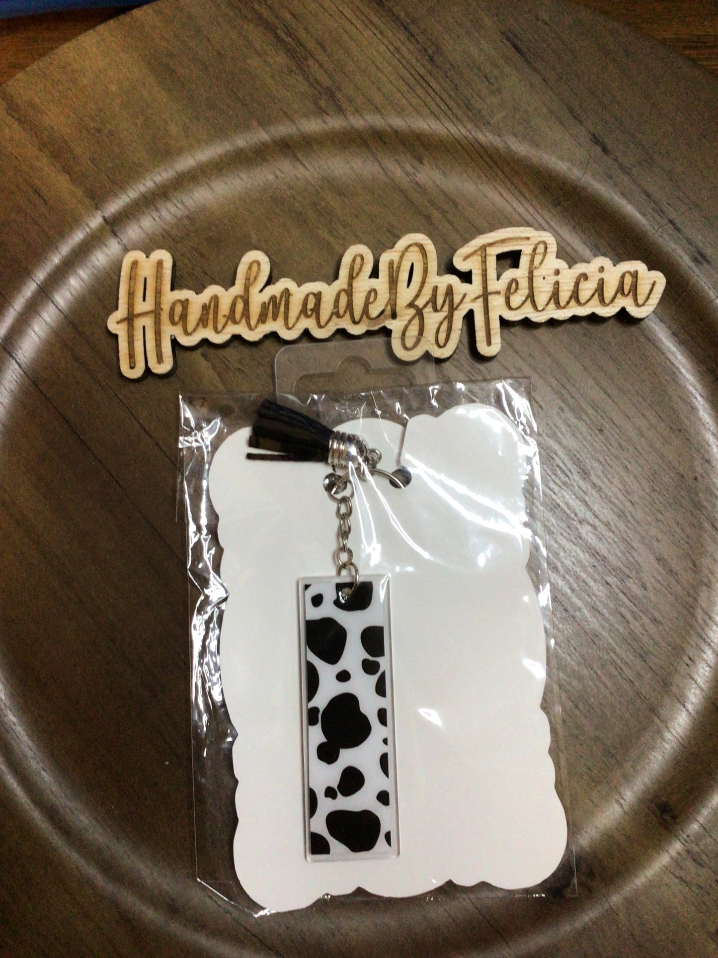 Letter I acrylic keychain cow print