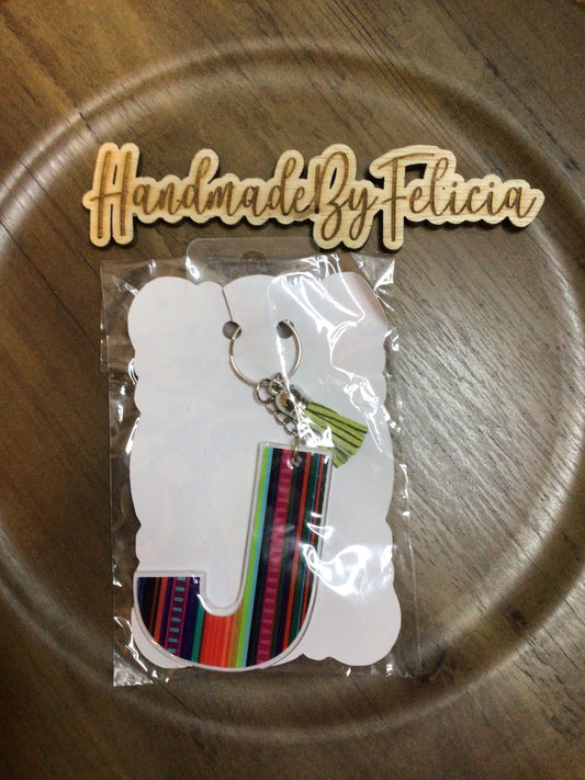 Multi color letter J acrylic keychain