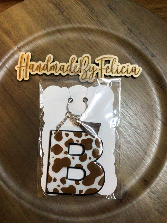 Letter B brown cow keychain