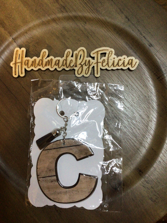 Letter C wood look acrylic keychain