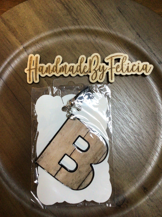 Letter B wood look acrylic keychain