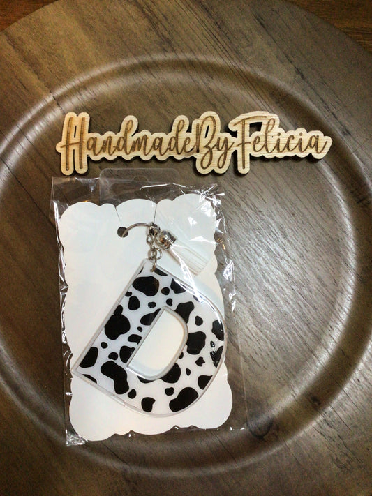Letter D cow print acrylic keychain