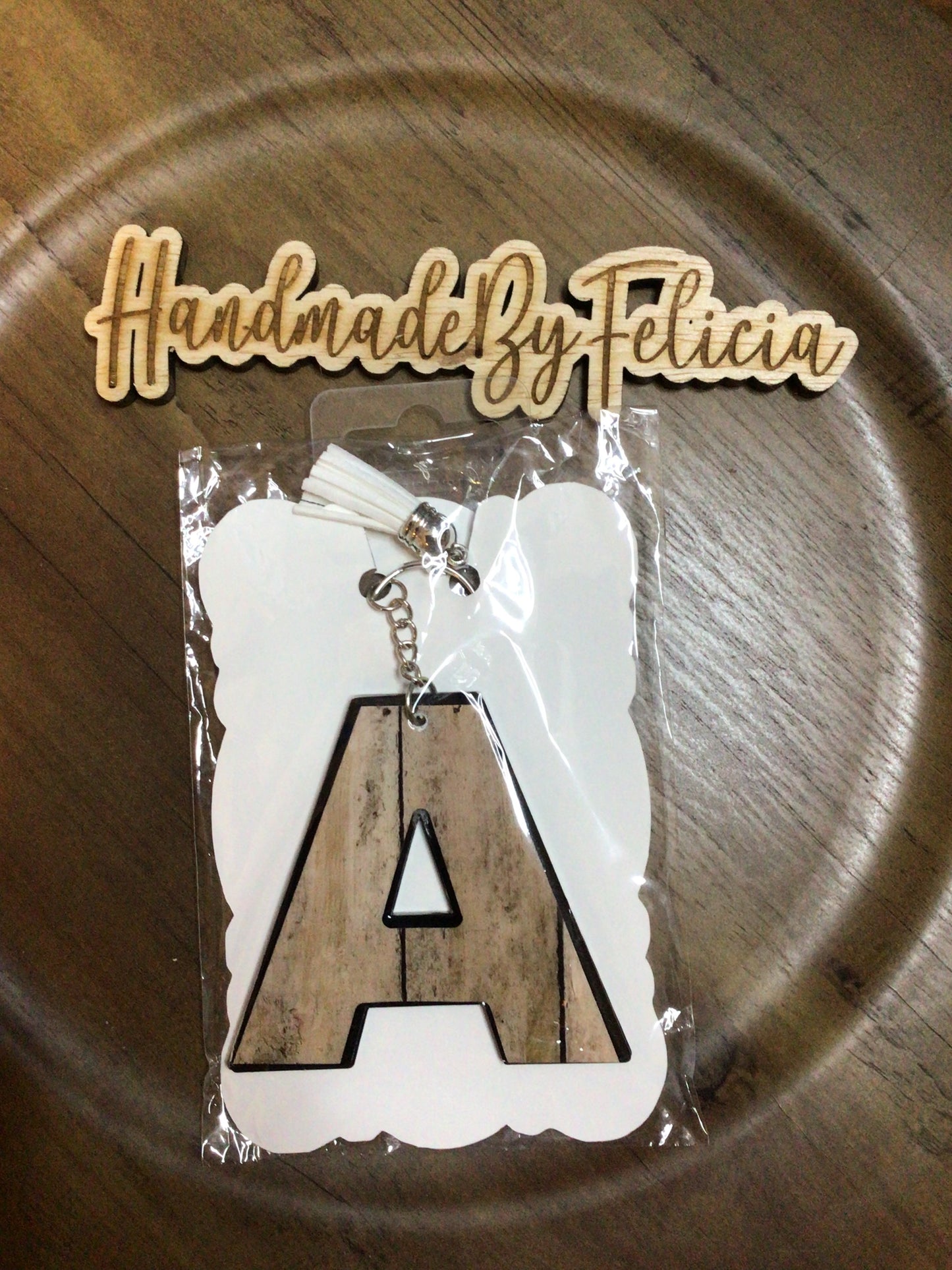 Letter A wood look acrylic keychain