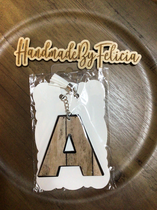 Letter A wood look acrylic keychain