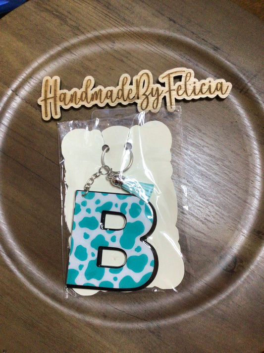 Letter B teal acrylic keychain