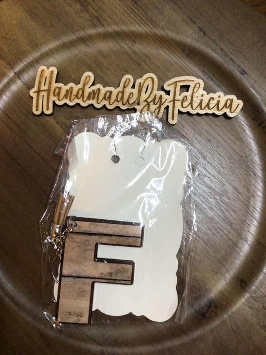 Wood look acrylic letter F keychain
