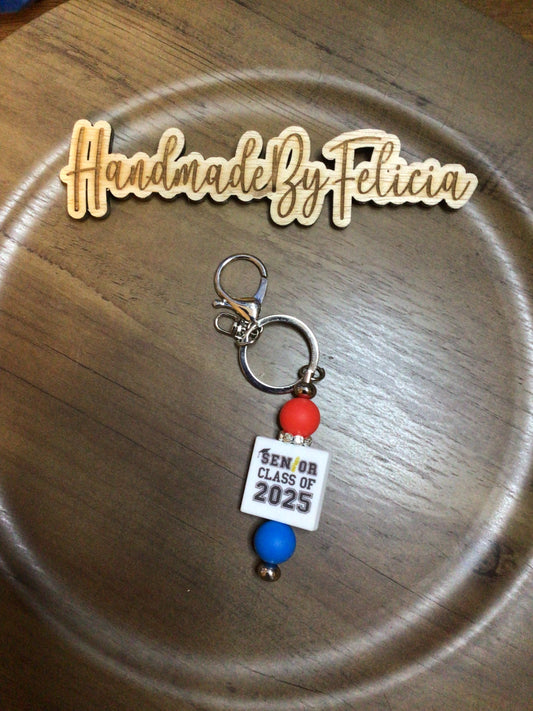 Red and blue graduation keychain