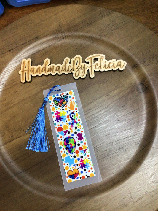 Autism heart bookmark blue tassel