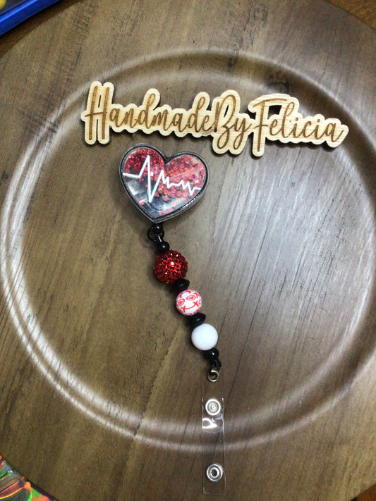 Nurse Heartbeat badge reel red white