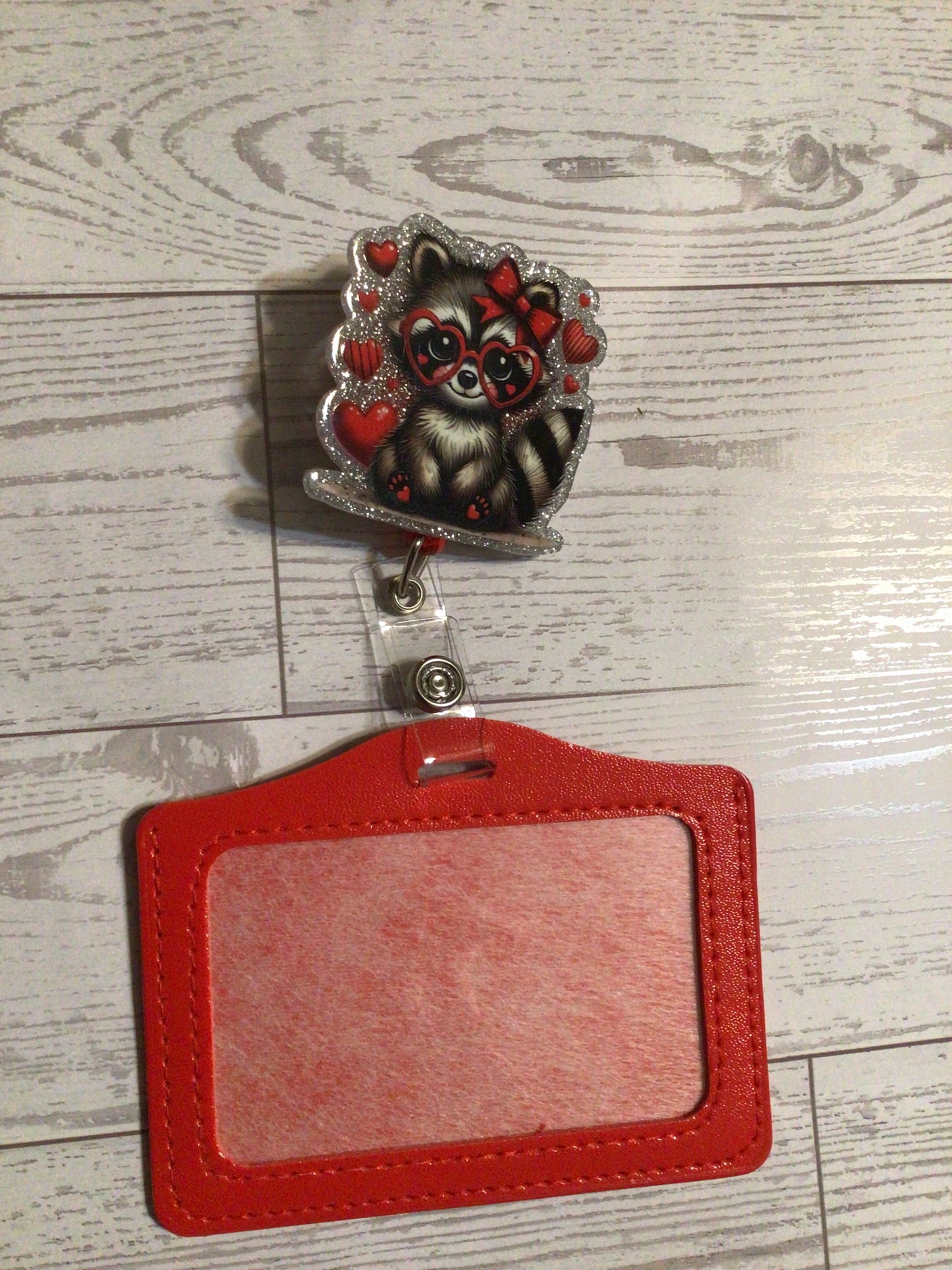 Raccoon love badge ID holder