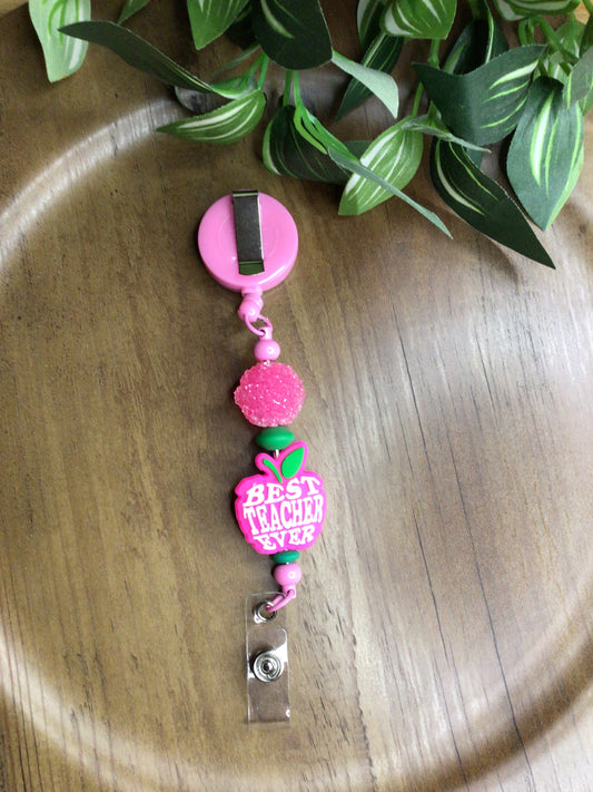 Apple Teacher beaded badge reel