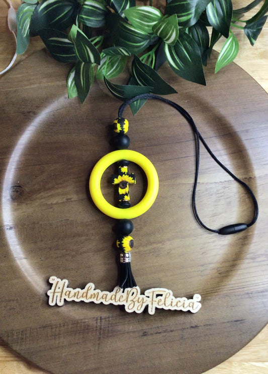 Yellow sunflower cross car charm