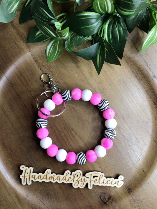 Pink zebra Beaded wristlet