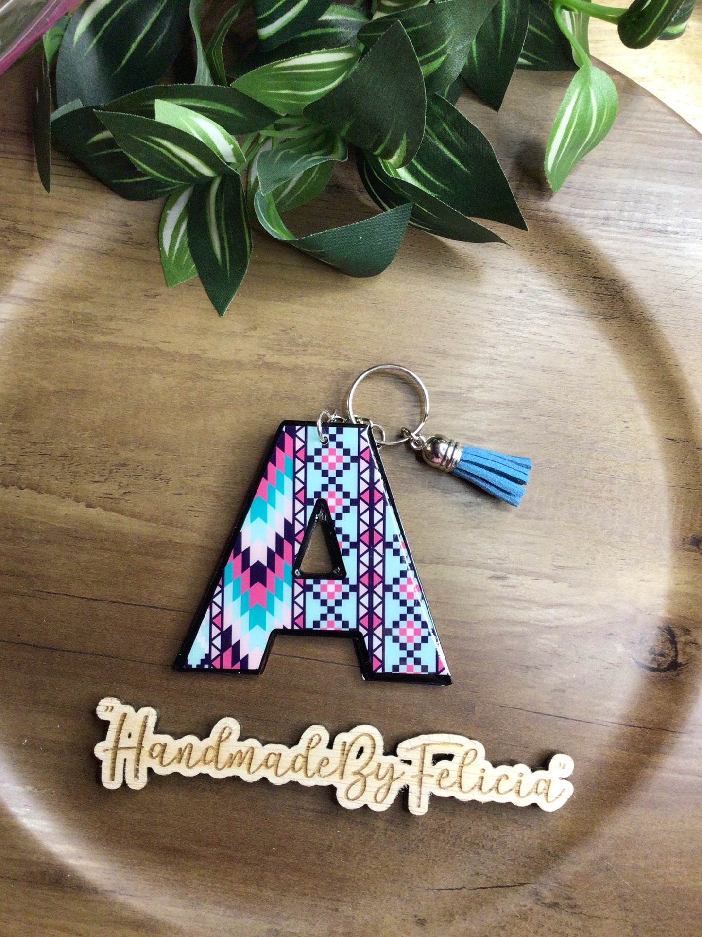 Initial A keychain pink