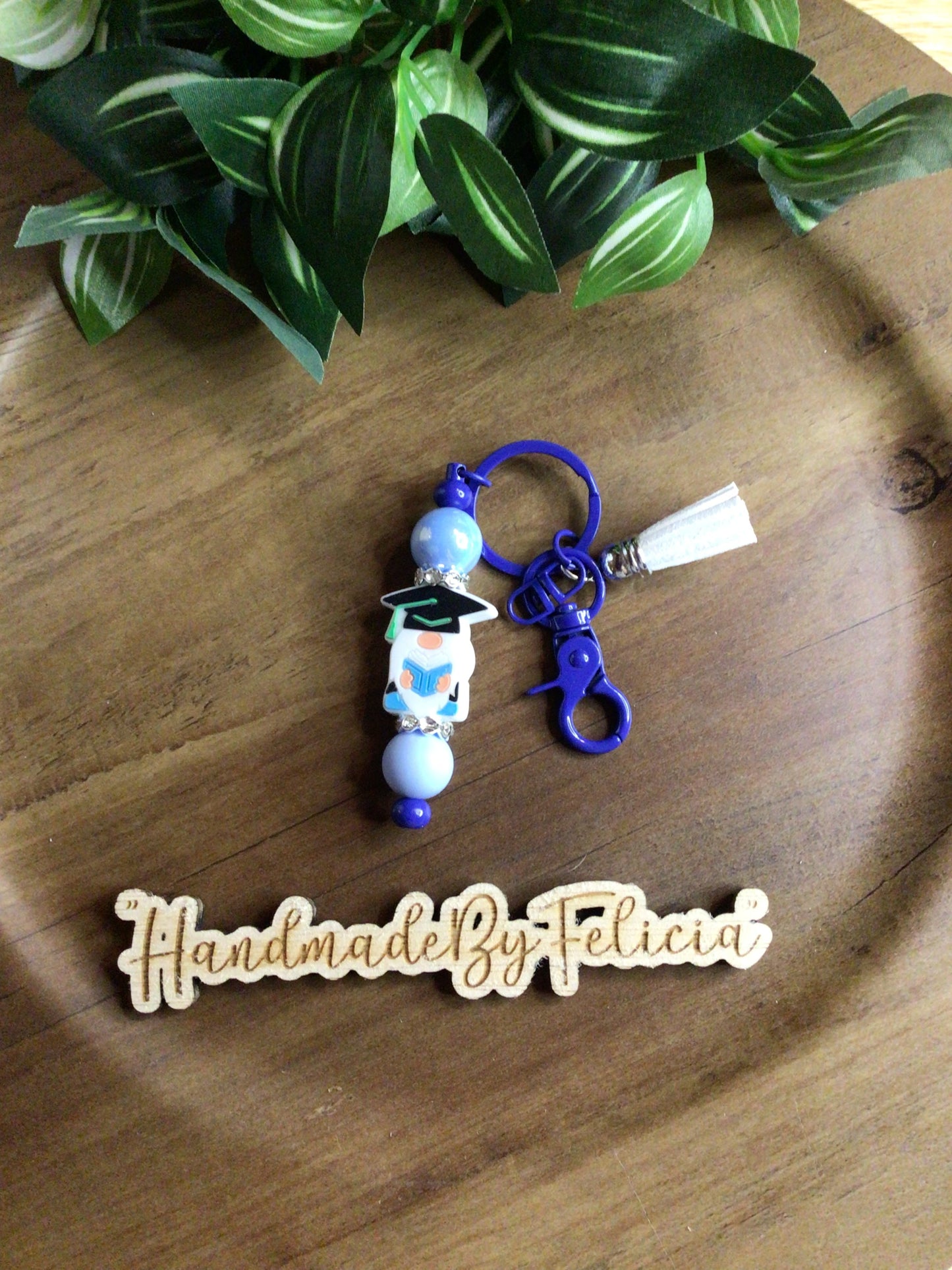 Graduation blue gnome keychain