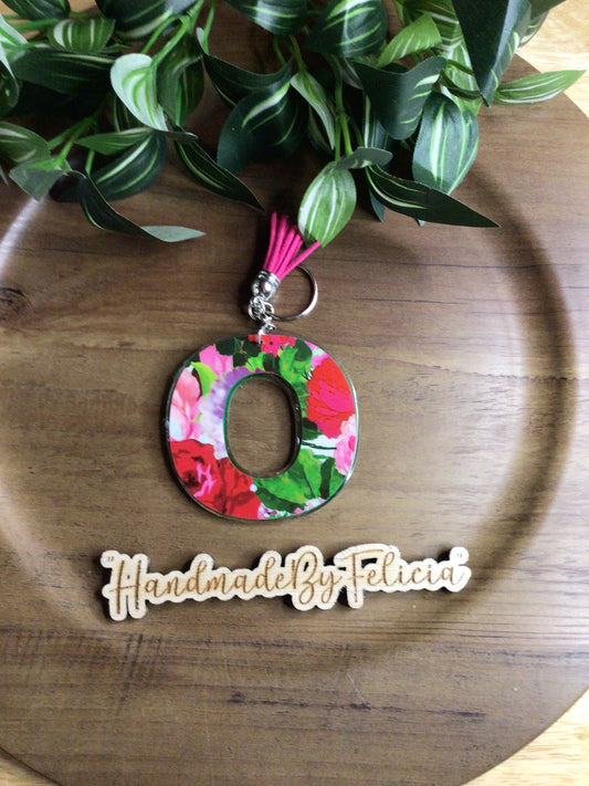 Floral initial O acrylic keychain