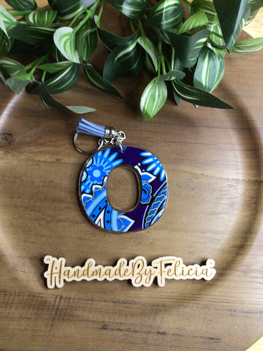 Initial O blue acrylic keychain