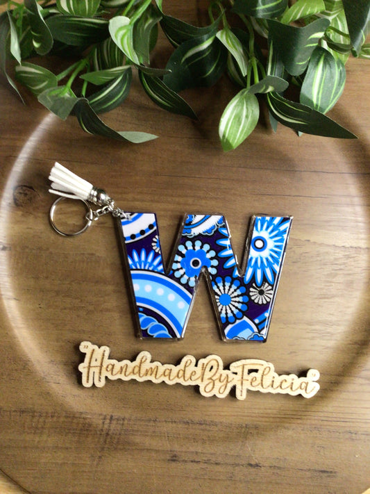 Blue initial W acrylic keychain