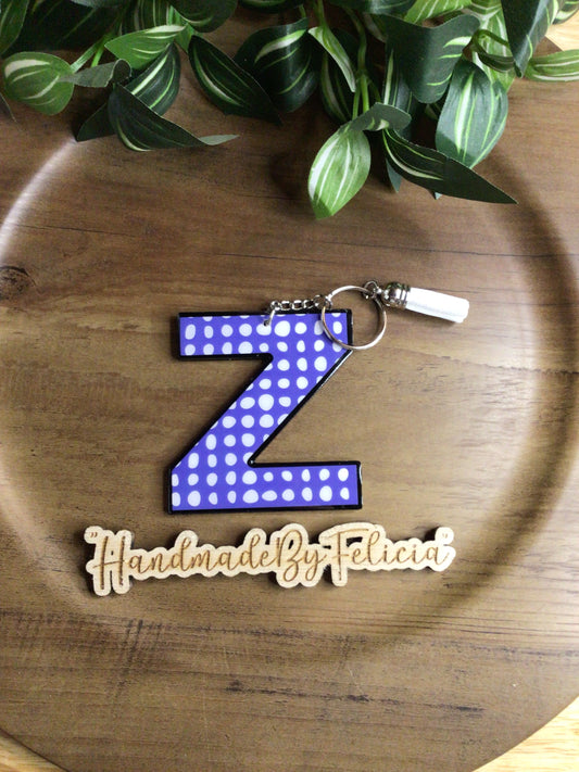 Blue dot initial Z acrylic keychain