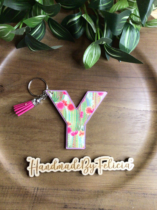 Initial Y cactus acrylic keychain