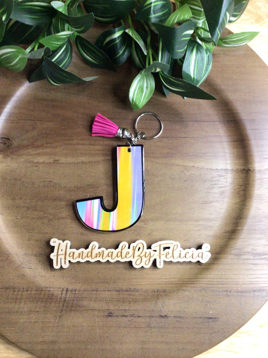 Initial J stripe acrylic keychain