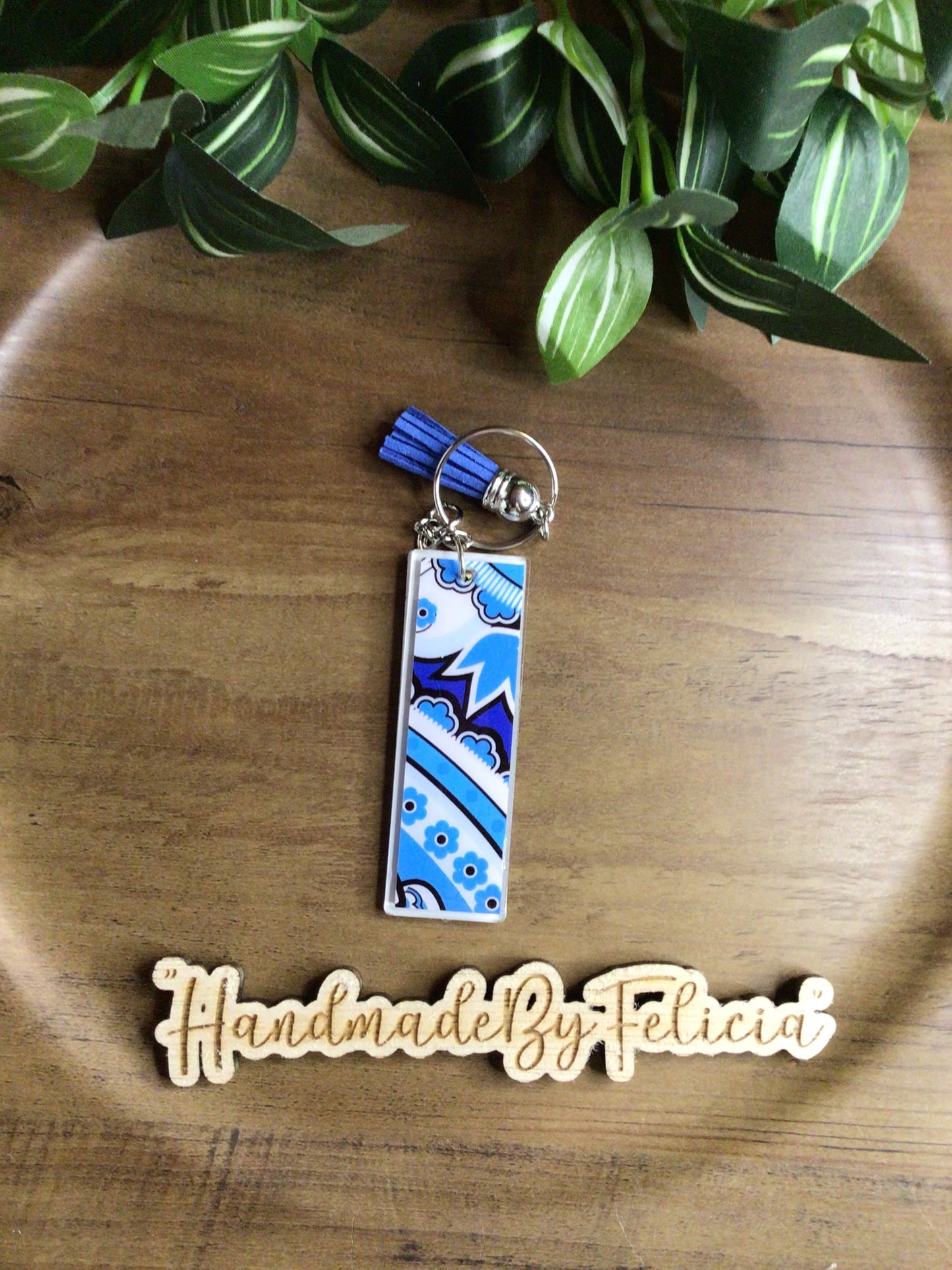 Blue initial I acrylic keychain