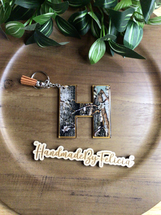 Camo initial H acrylic keychain