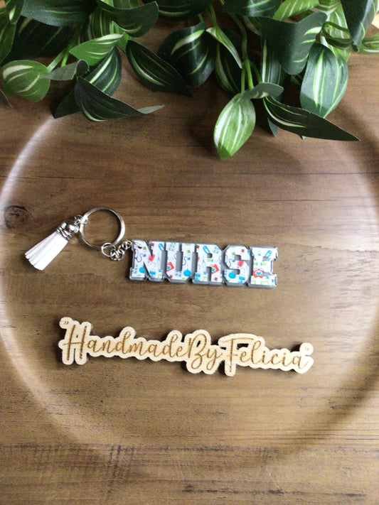 Nurse word badge reel acrylic keychain