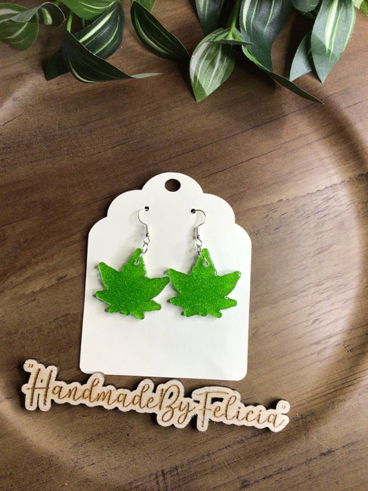 Acrylic green leaf earrings