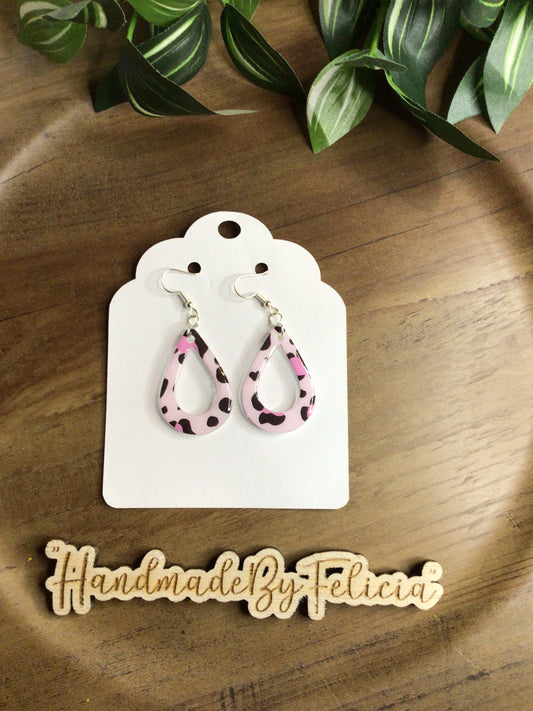 Pink leopard teardrop acrylic earrings