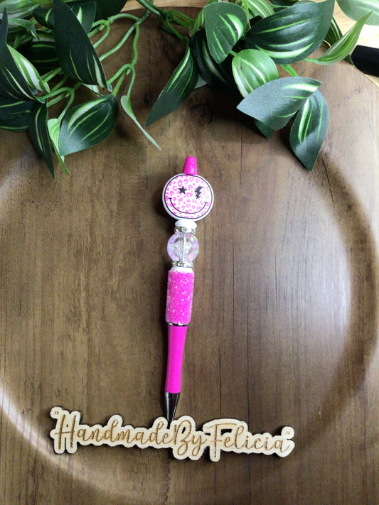 Pink water bead smiley face pen