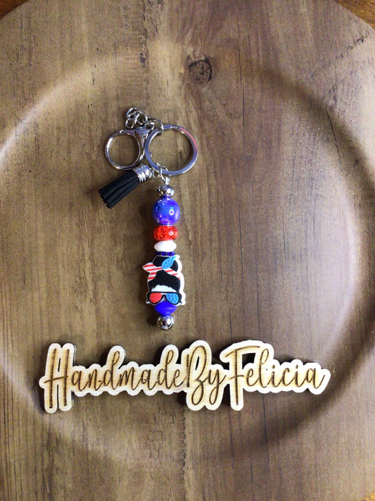 Patriotic bandana girl keychain