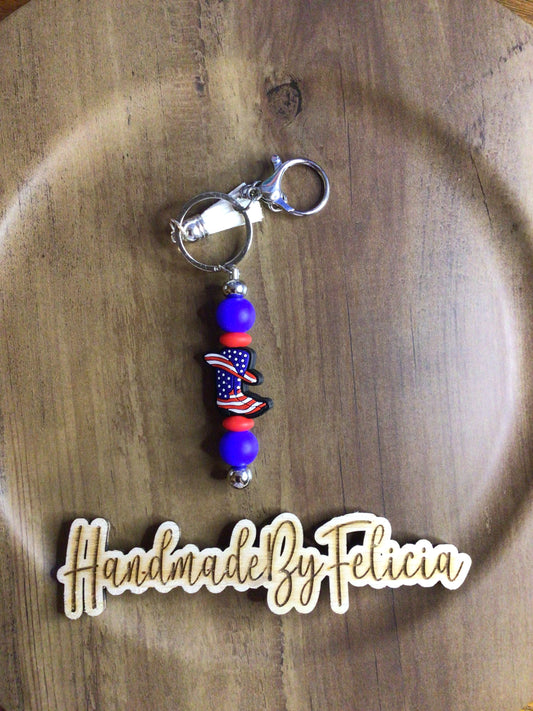 Patriotic book keychain blue