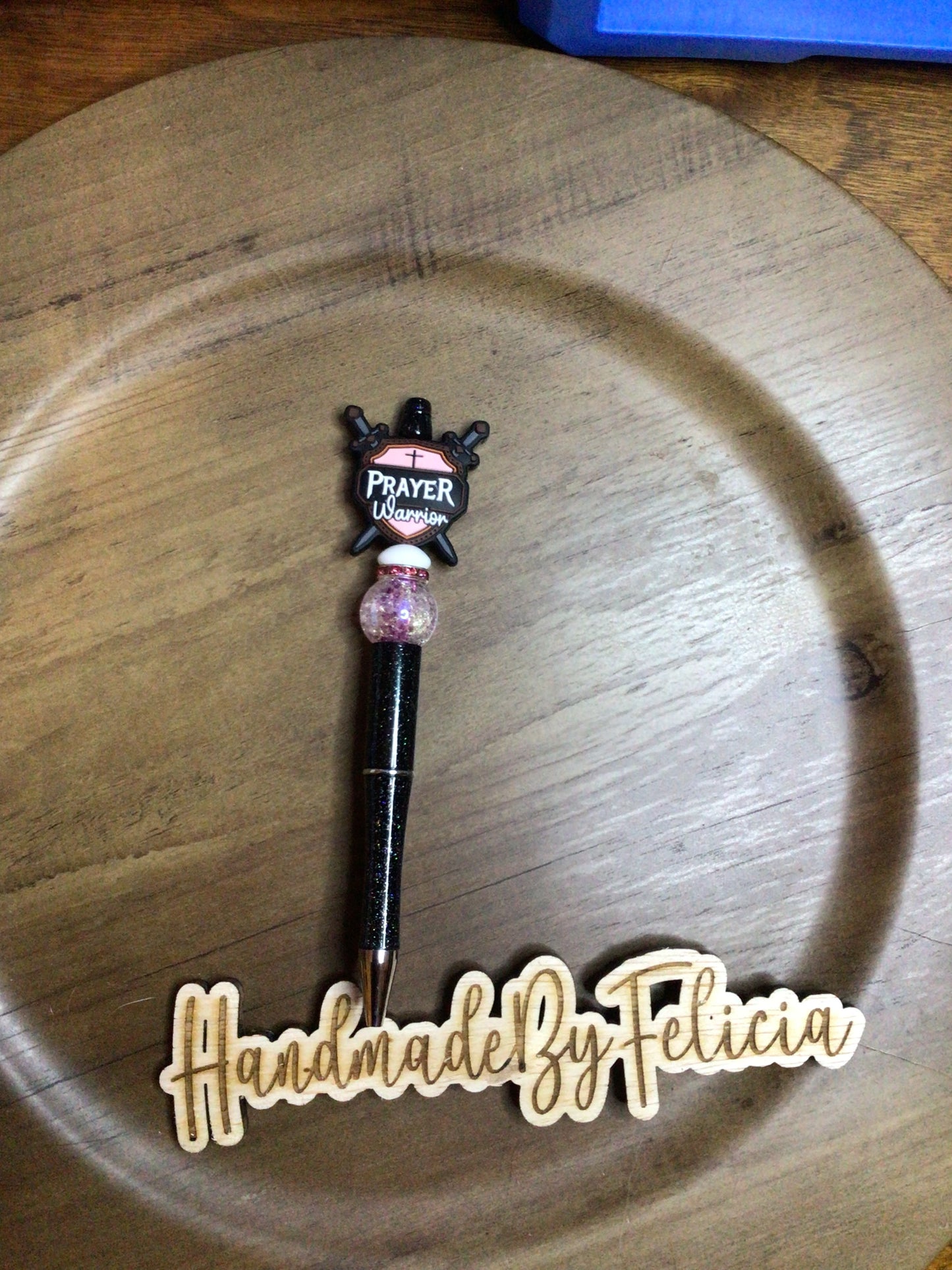 Pink black glitter Prayer warrior Pen