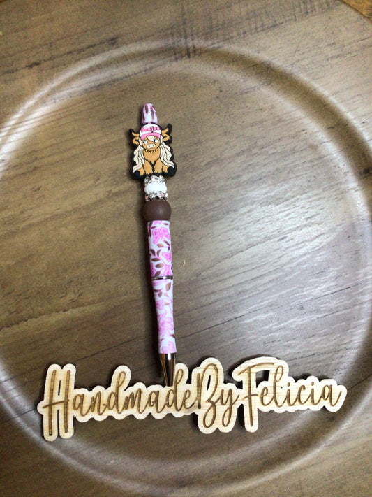 Boujee pink cow flower pen