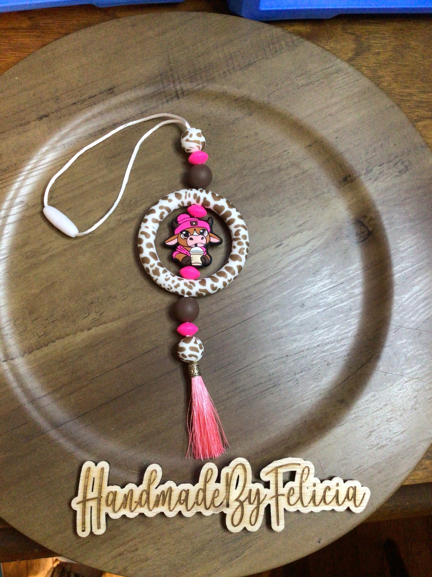 Brown pink car charm