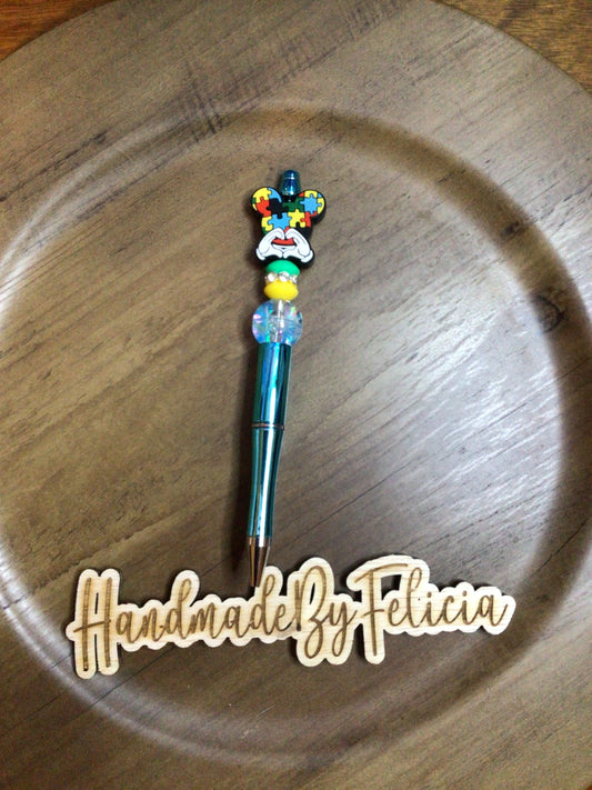 Autism love mouse glitter bead pen