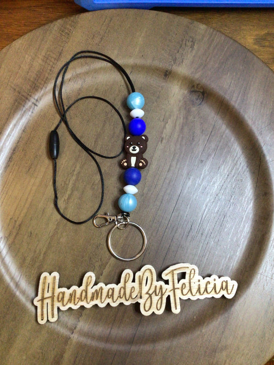 Teddy bear lanyard blue