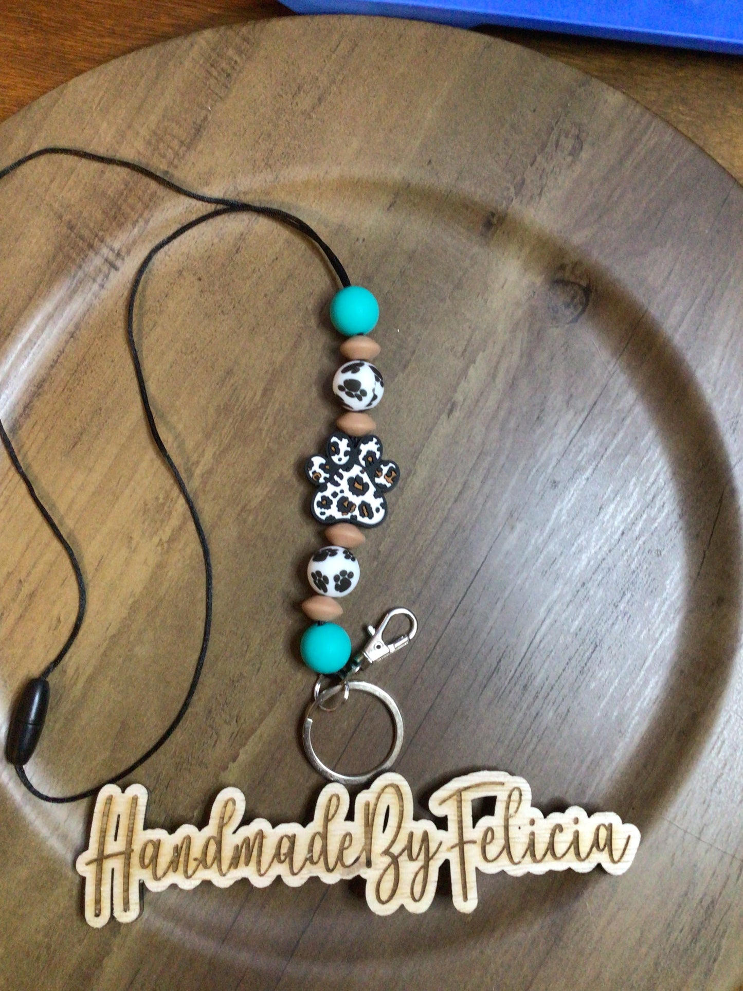 Paw print lanyard turquoise