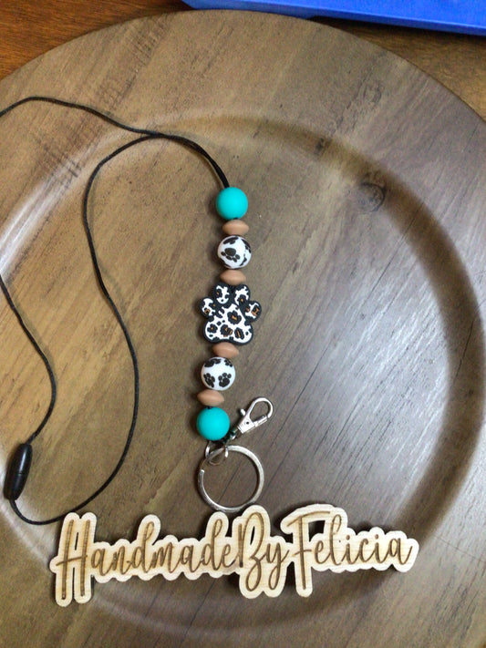 Paw print lanyard turquoise