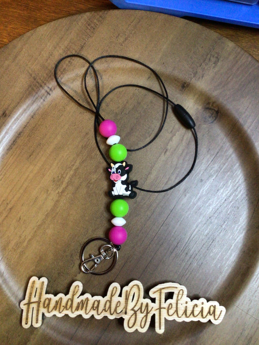 Cow lanyard green pink