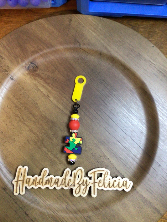 Autism puzzle straw charm