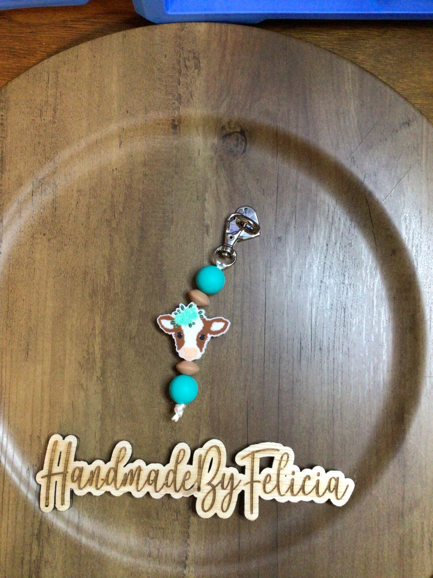 Brown cow straw cup charm teal