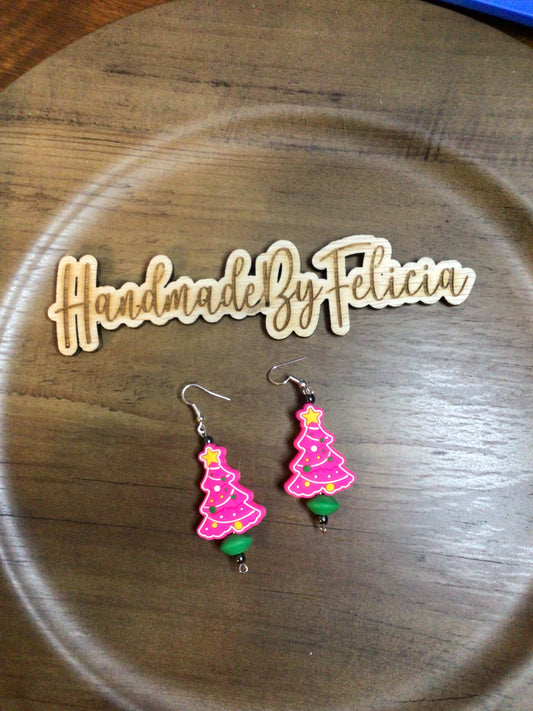 Pink Christ,as tree earrings green