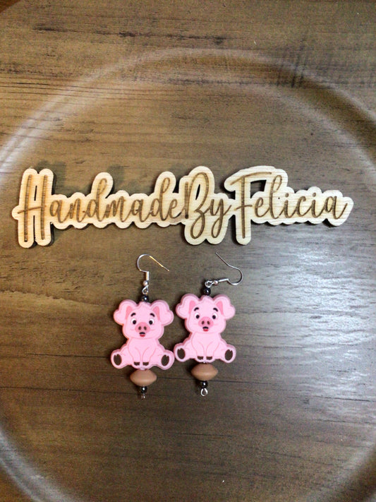 Pink pig earrings